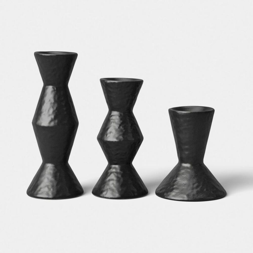 Set of 3 Black Ceramic Taper Candle Holders - Threshold